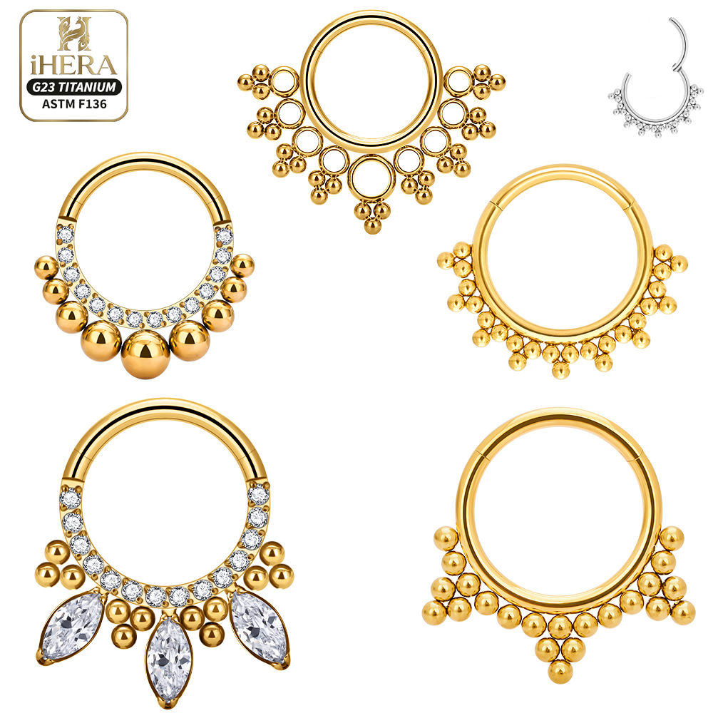 Septum Clicker Ring - ASTM F136 티타늄 고급 CZ 인레이드