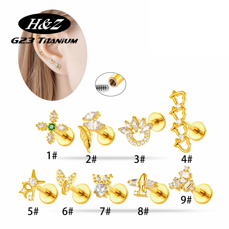 Body Jewelry Implant Grade - 1PC G23 티타늄16G 플라워 CZ 라브렛
