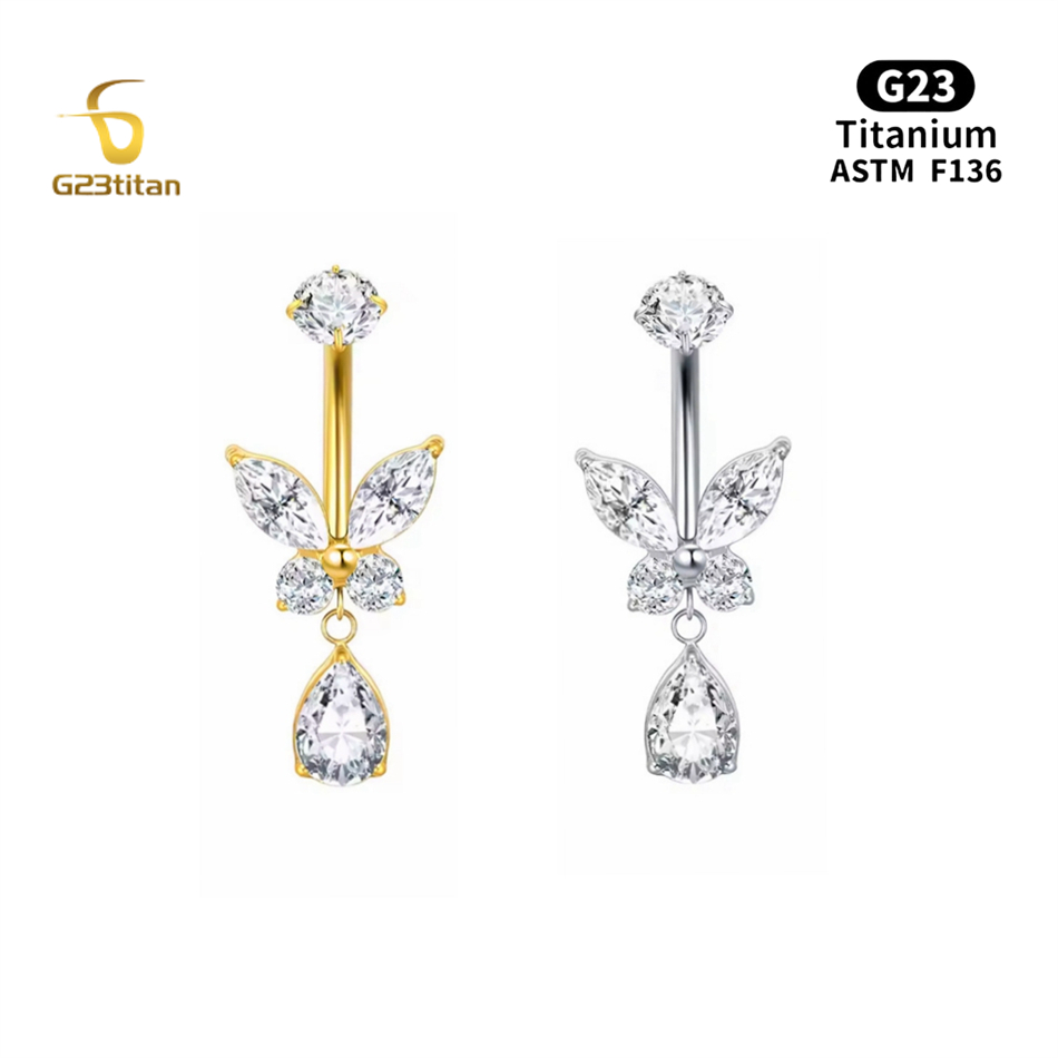 Body Jewelry For Sensitive Skin - 티타늄 버터플라이 배꼽 피어싱 저자극성 14G
