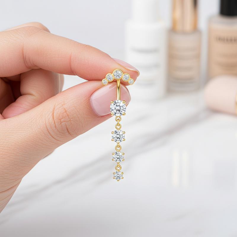 Body Jewelry For Sensitive Skin - 5개 스테인리스 스틸 라인스톤 배꼽 링