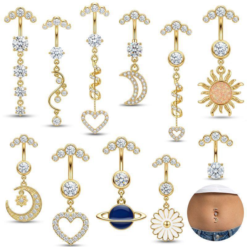 Body Jewelry For Sensitive Skin - 5개 스테인리스 스틸 라인스톤 배꼽 링