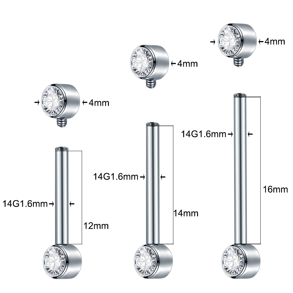 임플란트 등급 티타늄 내부 나사산 젖꼭지 바벨, CZ  - Body Jewelry Implant Grade 리뷰 및 가격