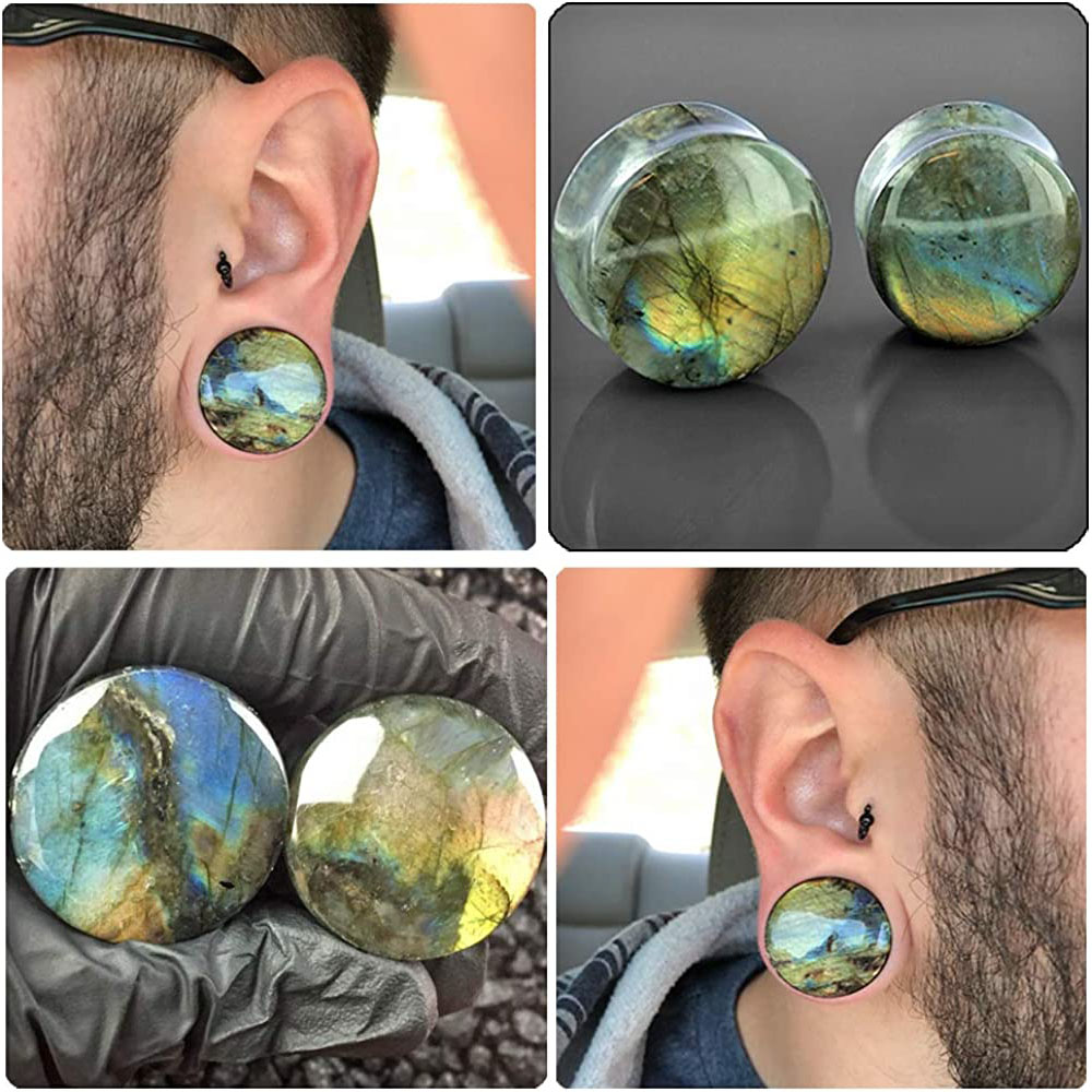 WKOUD 래브라도 라이트 스톤 귀 살 터널 플러그,  - Body Jewelry Gauges 리뷰 및 가격