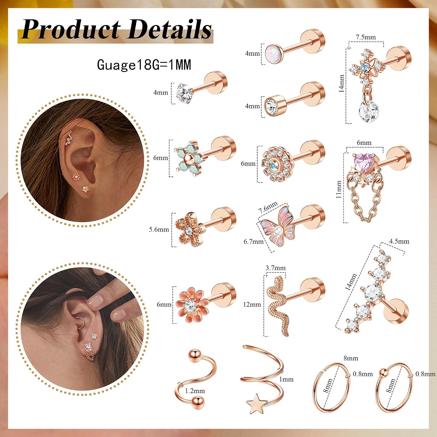 ORAZIO 18PCS 연골 스터드 귀걸이 여성용 저자 - Body Jewelry For Sensitive Skin 리뷰 및 가격