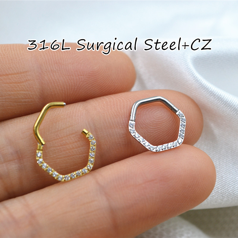 수술용 스틸 심리스 힌지 세그먼트 링, 16G CZ 코 - Clicker Ring Seamless 리뷰 및 가격
