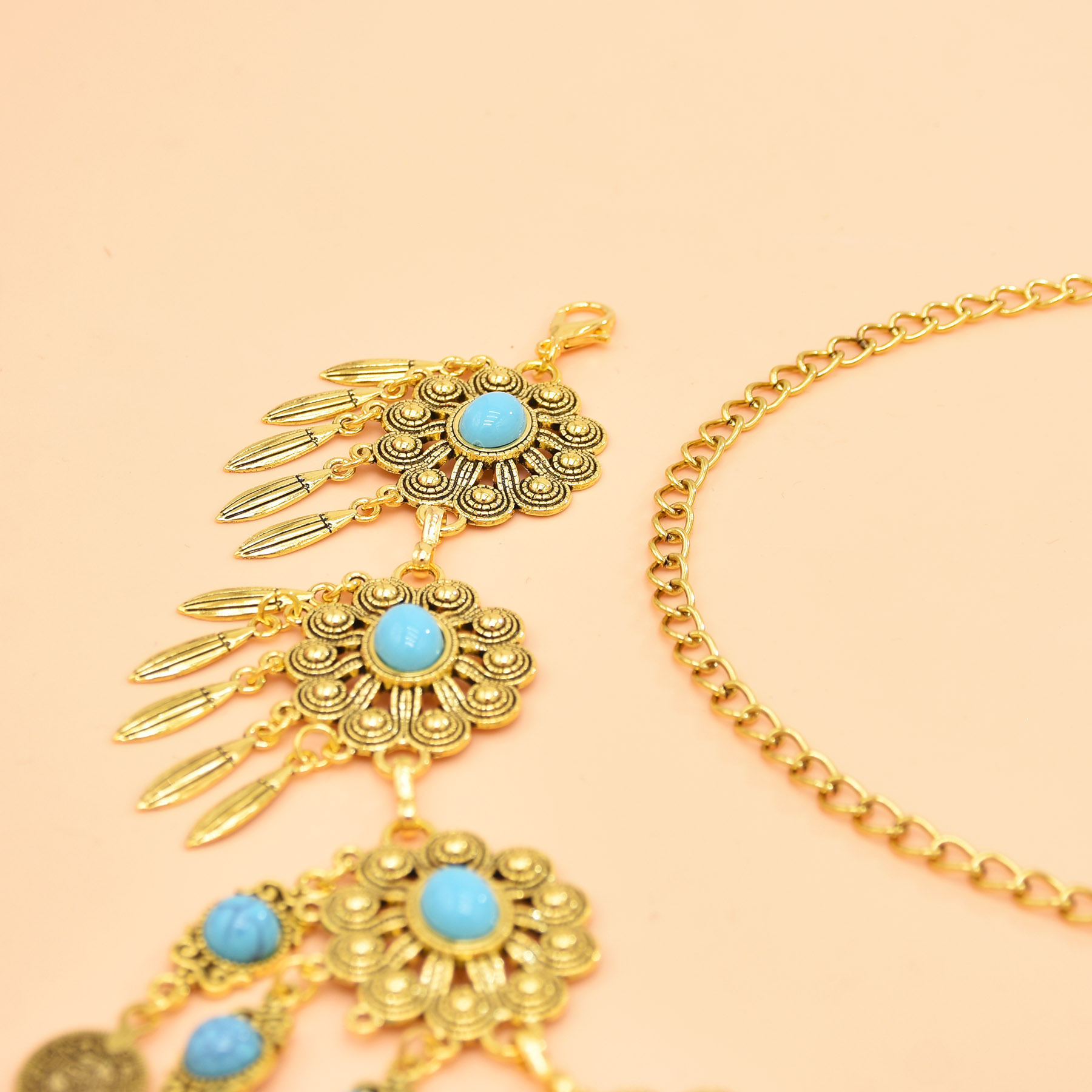 레트로 기하학적 조각 허리 체인 터키석 동전 펜던트,  - Body Jewelry Luxury 리뷰 및 가격