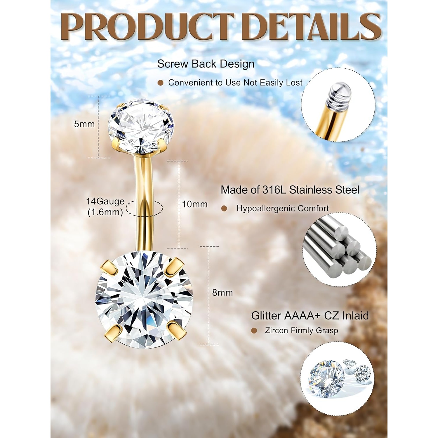 FASACCO 1개 14G 배꼽 피어싱 링 여성용 31 - Body Jewelry For Sensitive Skin 리뷰 및 가격