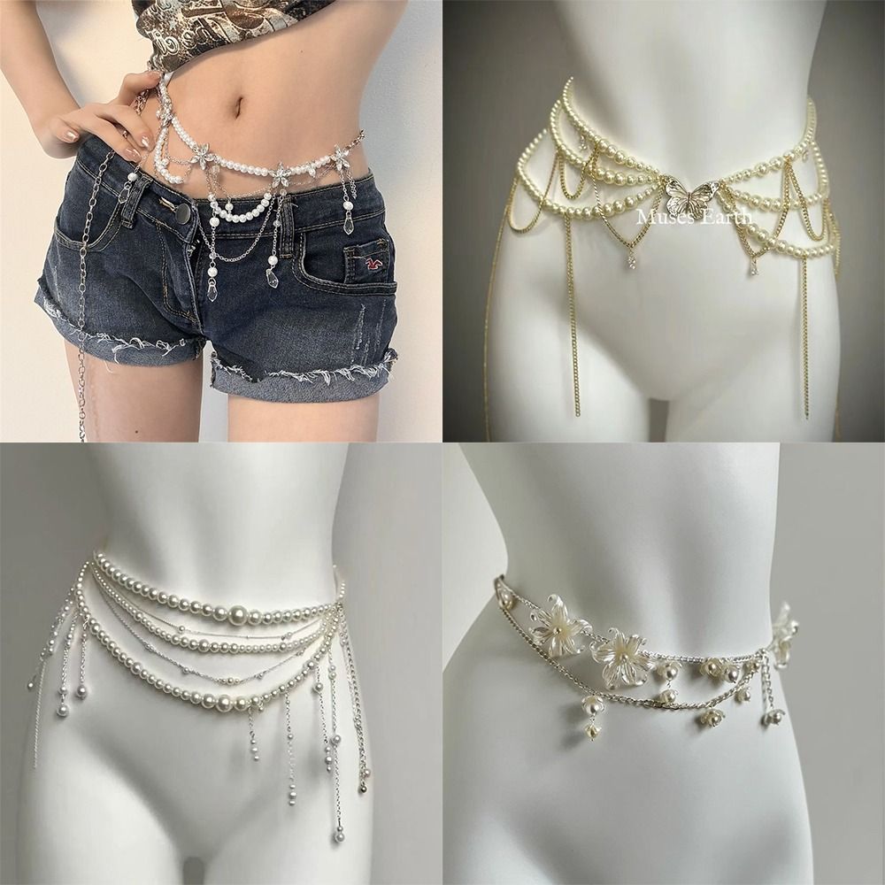 패션 우아한 진주 허리 체인 허리 액세서리 다용도 플로 - Body Jewelry Women 리뷰 및 가격