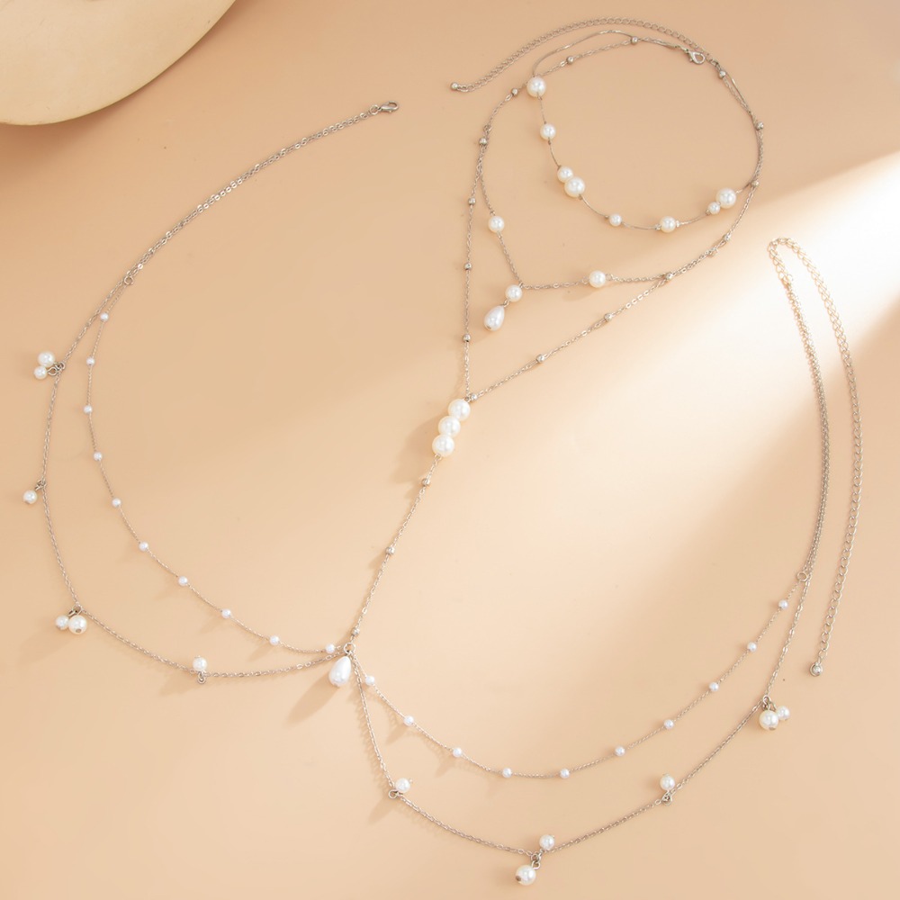 멀티 레이어 인조 진주 목걸이 가슴 배꼽 체인 일체형  - Body Jewelry Women 리뷰 및 가격