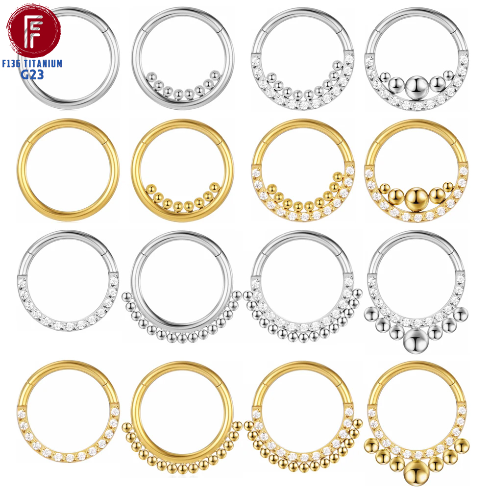 F136 티타늄 코 피어싱 힌지 비드 고리 CZ 스톤  - Septum Clicker Ring 리뷰 및 가격
